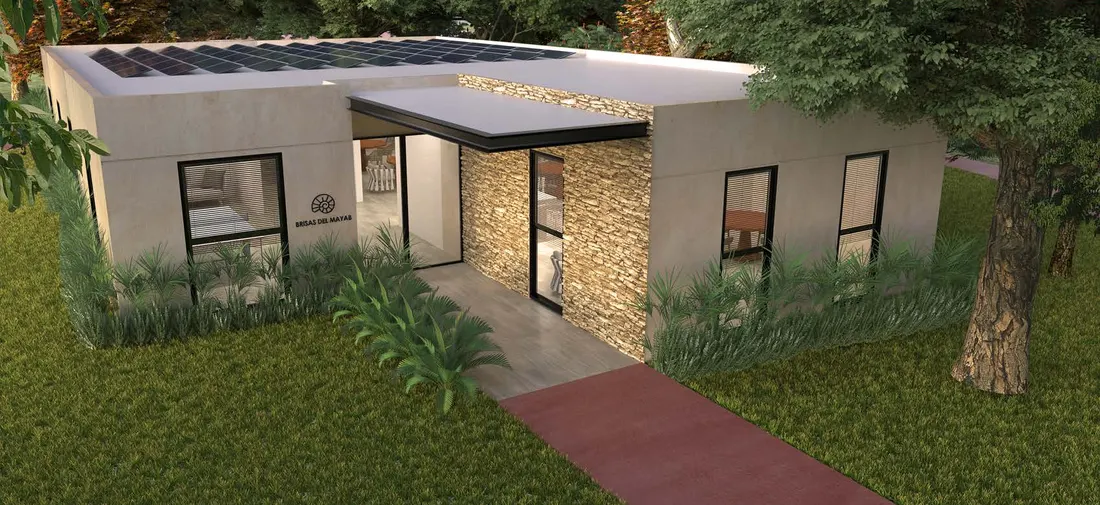 Render del área social sustentable de Brisas del Mayab