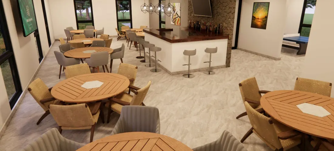 Render del bar del área social