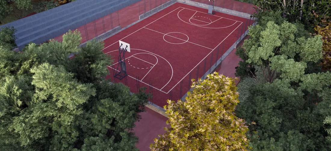 Render de la cancha de usos múltiples