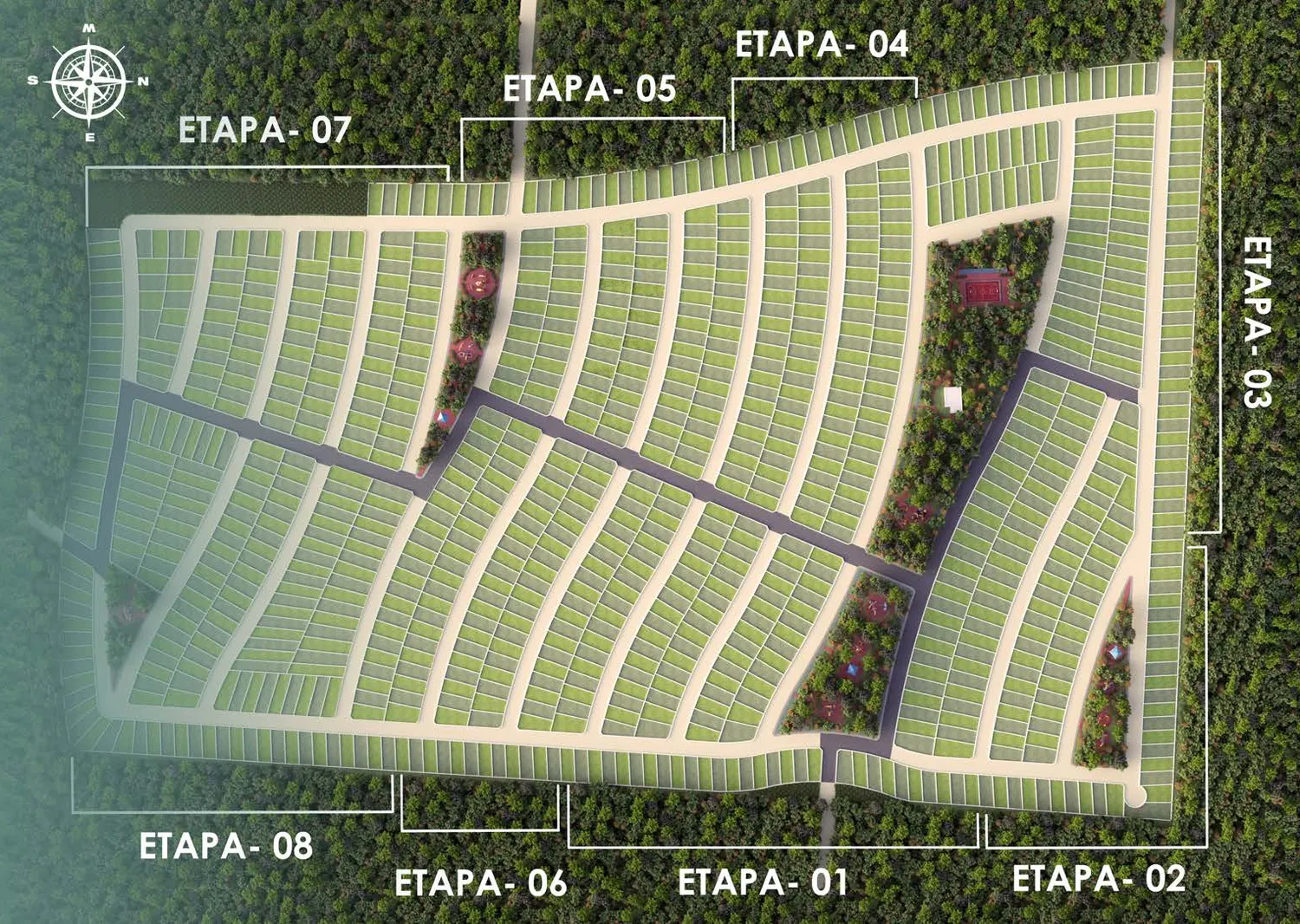 Masterplan de Brisas del Mayab con sus 8 etapas